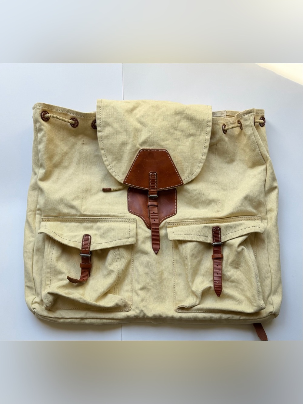 Vintage RRL Double RL Supply Co Canvas Leather Rucksack Backpack Cream xL 20*24